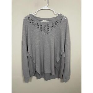 Umgee Gray Crochet Long Sleeve Pullover Size Large Bohemian Casual Effortless‎